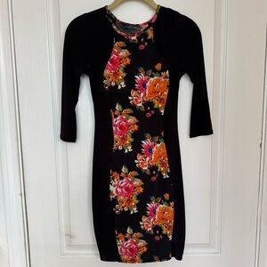 Floral Black Stretchy Dress